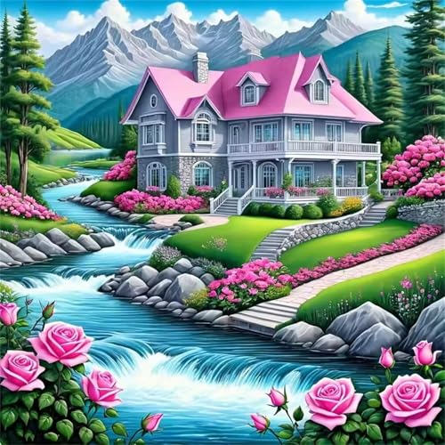 Puzzle 90 Teile für Erwachsene Rosa Villa Bach,30x30cm Klassisches Puzzles Lernspiel für Erwachsene,Bunte Kunstwerk Puzzle,Wunderschönes Dekoration Puzzles Geschenke von Zuooyi
