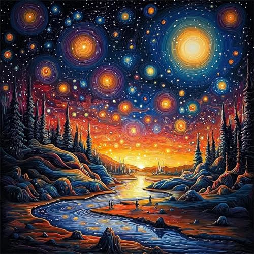 Puzzle 90 Teile für Erwachsene Sternenhimmel Fluss,30x30cm Klassisches Puzzles Lernspiel für Erwachsene,Bunte Kunstwerk Puzzle,Wunderschönes Dekoration Puzzles Geschenke von Zuooyi