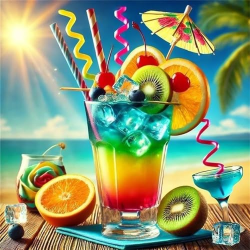 Puzzle 90 Teile für Erwachsene Strandgetränke Obst,30x30cm Klassisches Puzzles Lernspiel für Erwachsene,Bunte Kunstwerk Puzzle,Wunderschönes Dekoration Puzzles Geschenke von Zuooyi