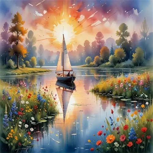 Puzzle 90 Teile für Erwachsene Sunset Boat See,30x30cm Klassisches Puzzles Lernspiel für Erwachsene,Bunte Kunstwerk Puzzle,Wunderschönes Dekoration Puzzles Geschenke von Zuooyi