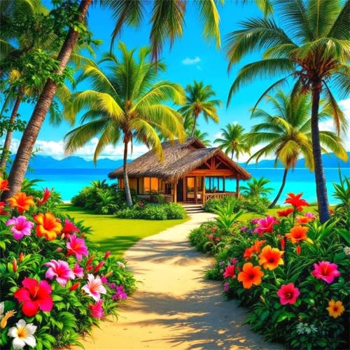 Puzzle 90 Teile für Erwachsene Tropischer Resort-Garten,30x30cm Klassisches Puzzles Lernspiel für Erwachsene,Bunte Kunstwerk Puzzle,Wunderschönes Dekoration Puzzles Geschenke von Zuooyi