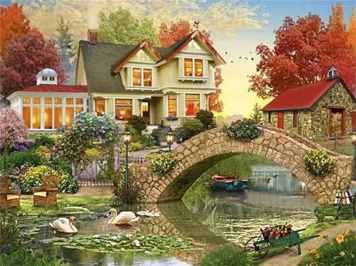 Puzzle Erwachsene 1000 Teile,Haus Bridge Goose Puzzle Adults,Puzzles für Erwachsene Lernspiel Herausforderungsspielzeug für Gift Home Decor Framed von Zuooyi