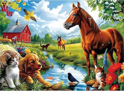 Puzzle Erwachsene 1000 Teile,Pferde Hunde Katzen Vögel Puzzle Adults,Puzzles für Erwachsene Lernspiel Herausforderungsspielzeug für Gift Home Decor Framed von Zuooyi