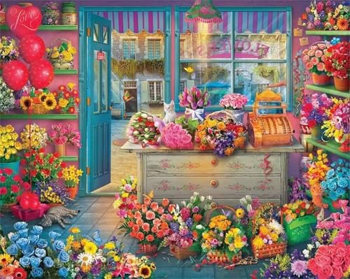 Puzzle Erwachsene 1000 Teile,Romantischer Blumenladen Puzzle Adults,Puzzles für Erwachsene Lernspiel Herausforderungsspielzeug für Gift Home Decor Framed von Zuooyi