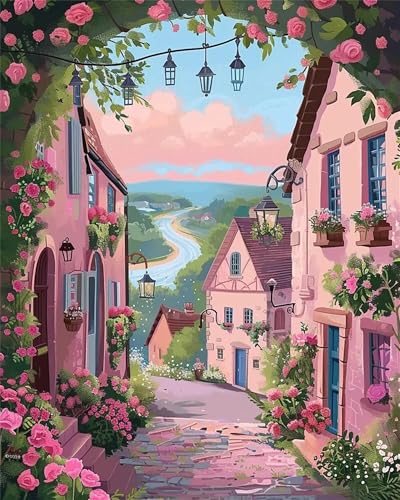 Puzzle Erwachsene 1000 Teile,Rosa Gebäude Puzzle Adults,Puzzles für Erwachsene Lernspiel Herausforderungsspielzeug für Gift Home Decor Framed von Zuooyi