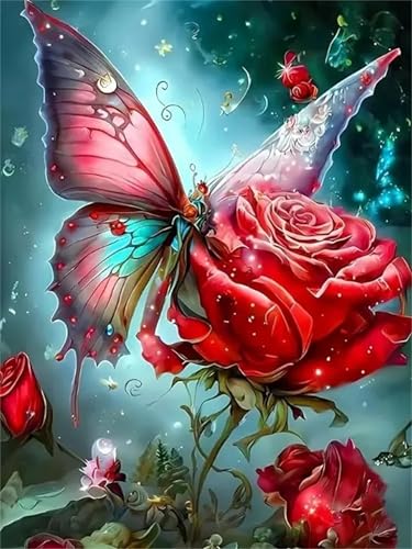 Puzzle Erwachsene 1000 Teile,Rote Rosen Rote Schmetterlinge Puzzle Adults,Puzzles für Erwachsene Lernspiel Herausforderungsspielzeug für Gift Home Decor Framed von Zuooyi