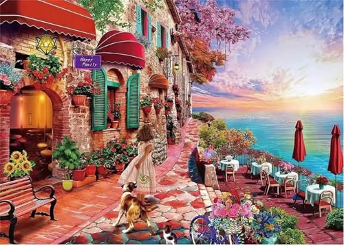 Puzzle Erwachsene 120 Teile,Seaside Restaurant Mädchen Puzzle Adults,Puzzles für Erwachsene Lernspiel Herausforderungsspielzeug für Gift Home Decor Framed von Zuooyi