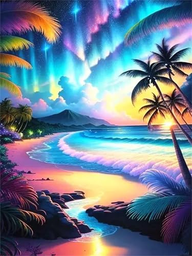 Puzzle Erwachsene 1200 Teile,Aurora-Kokosnussbaum Puzzle Adults,Puzzles für Erwachsene Lernspiel Herausforderungsspielzeug für Gift Home Decor Framed von Zuooyi