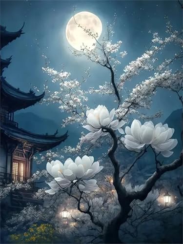 Puzzle Erwachsene 1200 Teile,Weiße Blumen auf dem Mond Puzzle Adults,Puzzles für Erwachsene Lernspiel Herausforderungsspielzeug für Gift Home Decor Framed von Zuooyi