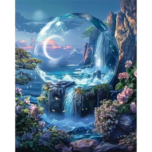 Puzzle Erwachsene 200 Teile,Berg Mond Wasserfall Puzzle Adults,Puzzles für Erwachsene Lernspiel Herausforderungsspielzeug für Gift Home Decor Framed von Zuooyi