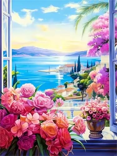 Puzzle Erwachsene 200 Teile,Fensterbankblume am Meer Puzzle Adults,Puzzles für Erwachsene Lernspiel Herausforderungsspielzeug für Gift Home Decor Frameless von Zuooyi