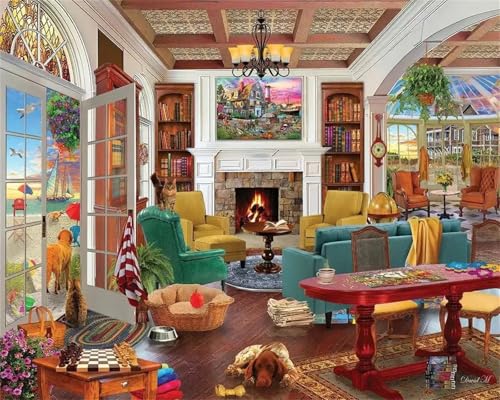 Puzzle Erwachsene 200 Teile,Hauskatze am Meer Puzzle Adults,Puzzles für Erwachsene Lernspiel Herausforderungsspielzeug für Gift Home Decor Framed von Zuooyi