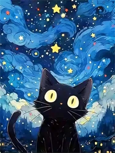 Puzzle Erwachsene 200 Teile,Schwarze Katze Sternennacht Puzzle Adults,Puzzles für Erwachsene Lernspiel Herausforderungsspielzeug für Gift Home Decor Frameless von Zuooyi