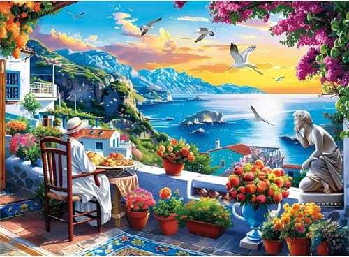 Puzzle Erwachsene 300 Teile,Balkon mit Meerblick Puzzle Adults,Puzzles für Erwachsene Lernspiel Herausforderungsspielzeug für Gift Home Decor Frameless von Zuooyi