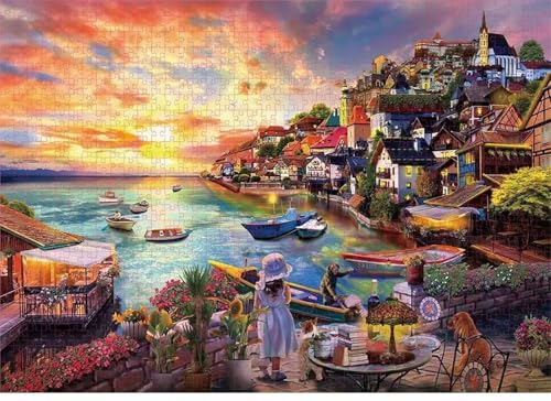 Puzzle Erwachsene 300 Teile,Küstendorf Puzzle Adults,Puzzles für Erwachsene Lernspiel Herausforderungsspielzeug für Gift Home Decor Frameless von Zuooyi