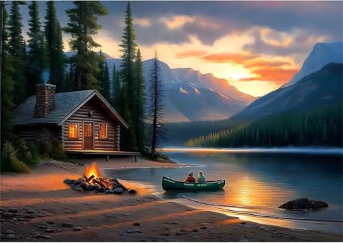 Puzzle Erwachsene 300 Teile,Lagerfeuerhütte am See Puzzle Adults,Puzzles für Erwachsene Lernspiel Herausforderungsspielzeug für Gift Home Decor Framed von Zuooyi