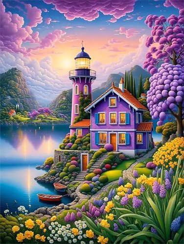Puzzle Erwachsene 300 Teile,Lila Haus Leuchtturm Puzzle Adults,Puzzles für Erwachsene Lernspiel Herausforderungsspielzeug für Gift Home Decor Frameless von Zuooyi