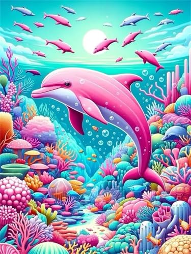 Puzzle Erwachsene 300 Teile,Rosa Delfin Puzzle Adults,Puzzles für Erwachsene Lernspiel Herausforderungsspielzeug für Gift Home Decor Framed von Zuooyi