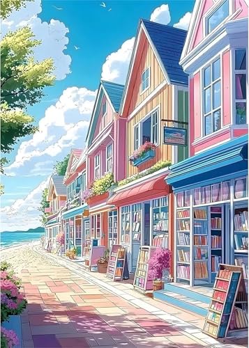 Puzzle Erwachsene 500 Teile,Buchladenstraße Puzzle Adults,Puzzles für Erwachsene Lernspiel Herausforderungsspielzeug für Gift Home Decor Framed von Zuooyi