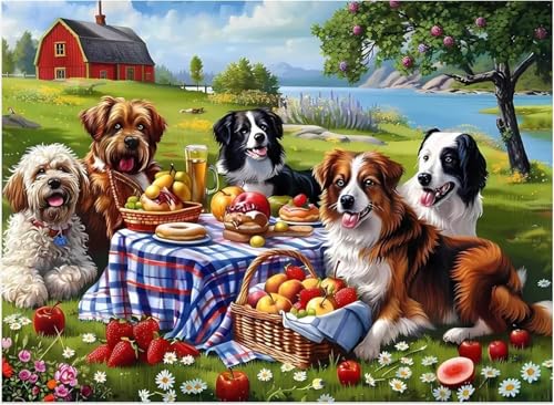Puzzle Erwachsene 500 Teile,Hundepicknick Puzzle Adults,Puzzles für Erwachsene Lernspiel Herausforderungsspielzeug für Gift Home Decor Framed Puzzle Erwachsene 500 Teile,Hundepicknick Puzzle Adults,Puzzles für Erwachsene Lernspiel Herausforderungsspielzeug für Gift Home Decor Framed von Zuooyi