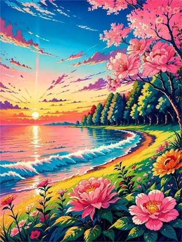 Puzzle Erwachsene 500 Teile,Sonnenuntergang Blumen See Puzzle Adults,Puzzles für Erwachsene Lernspiel Herausforderungsspielzeug für Gift Home Decor Frameless von Zuooyi