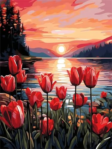 Puzzle Erwachsene 500 Teile,Sonnenuntergang mit roten Tulpen Puzzle Adults,Puzzles für Erwachsene Lernspiel Herausforderungsspielzeug für Gift Home Decor Frameless von Zuooyi