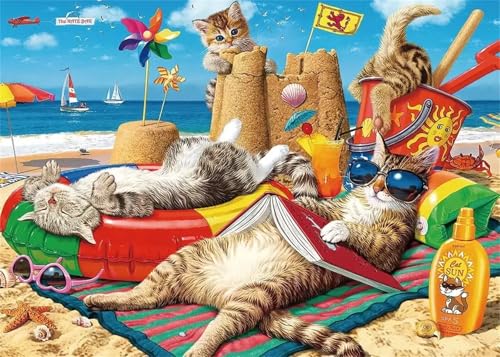 Puzzle Erwachsene 700 Teile,Strandkatze Puzzle Adults,Puzzles für Erwachsene Lernspiel Herausforderungsspielzeug für Gift Home Decor Framed von Zuooyi