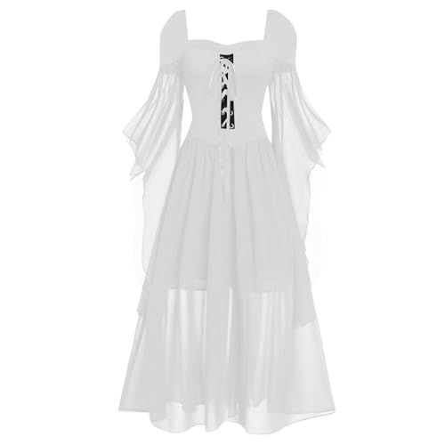 Gothic Halloween Kleid Kostüm Damen A-Linie Maxi Kleider mit Schmetterlingsärmeln Karneval Kostüm Festliches Vintage Hexenkleid Cosplay Club Party Kostüme Mittelalter Kleid Cosplay (3A-White, XXL) Gothic Halloween Kleid Kostüm Damen A-Linie Maxi Kleider mit Schmetterlingsärmeln Karneval Kostüm Festliches Vintage Hexenkleid Cosplay Club Party Kostüme Mittelalter Kleid Cosplay (3A-White, XXL) von Zuoyue