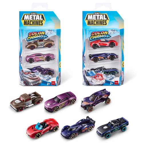 Metal Machines Farbwechselauto Serie 4, Mini-Die-Cast-Auto 6er-Pack von ZURU, Rennwagen zum Sammeln für Jungen, Spielzeugauto im Maßstab 1:64 (6er-Pack), Stile können variieren von Zuru Metal Machines