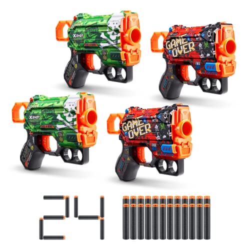 X-Shot Skins Menace Schaumstoffdart-Blaster (4er Pack, 24 Darts) von XShot