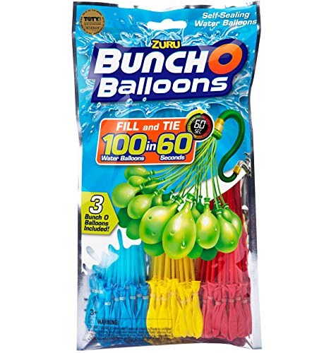 Zuru 1213 - Bunch o Balloons, 100 Wasserbomben in 60 Sekunden, selbst verschließend ohne Knoten, 3 Bündel mit je 35 Wasserbomben von Zuru