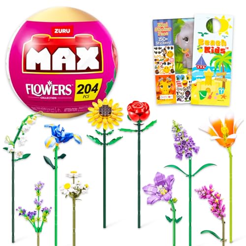 Zuru Max Flowers-Set für Kinder – Paket mit Zuru Max Blumensteinen, Blindkugel plus Aufklebern und Türhänger | Zuru Max Flower Collection Brick Bausatz von Zuru