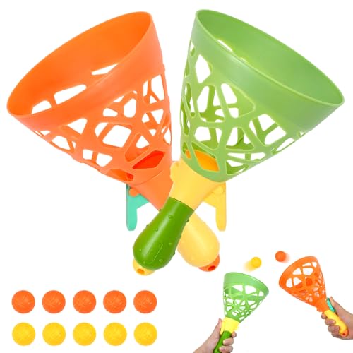 Zuxbolf Fangballspiel Outdoor für Kinder 2er Set ab 10 Jahre mit 2 Fangbechern & 10 Bällen Grün/Orange Trainiert Hand-Auge-Koordination Ballspiel für Garten Strand und Park von Zuxbolf