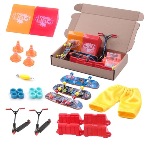 Zuzer Finger Skateboard,24PCS Mini Fingerboard Skate Ramps Kit Fingerboard DIY Finger Skate Boarding Ultimate Sport Training Requisiten Spielzeug für Kinder von Zuzer