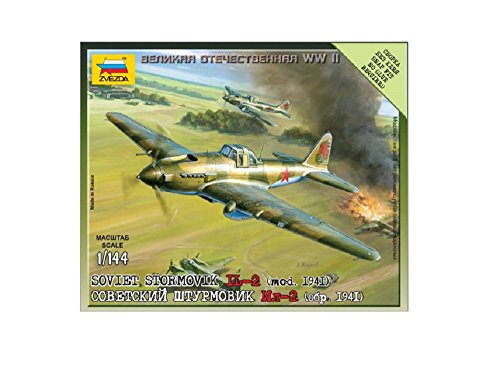 Zvezda 6125 1:144 WWII Sovjet IL-2 Storm-Modellbausatz,Plastikbausatz, Bausatz zum Zusammenbauen, detaillierte Nachbildung, unlackiert, grün von Zvezda