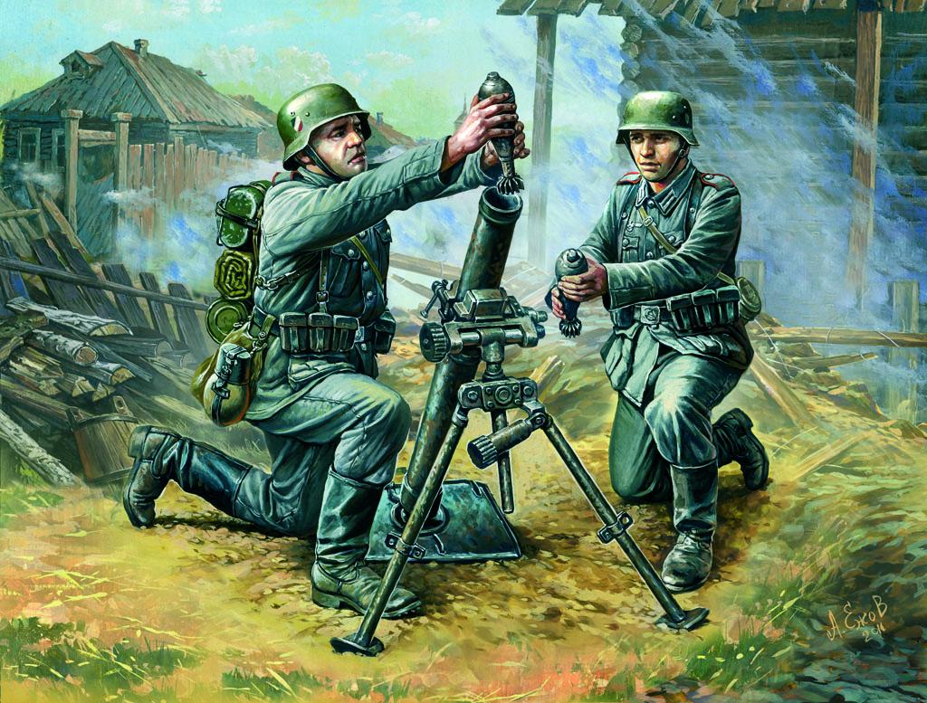 WWII Deutscher 81-mm Mörser mit Mannschaft WWII Deutscher 81-mm Mörser mit Mannschaft von Zvezda