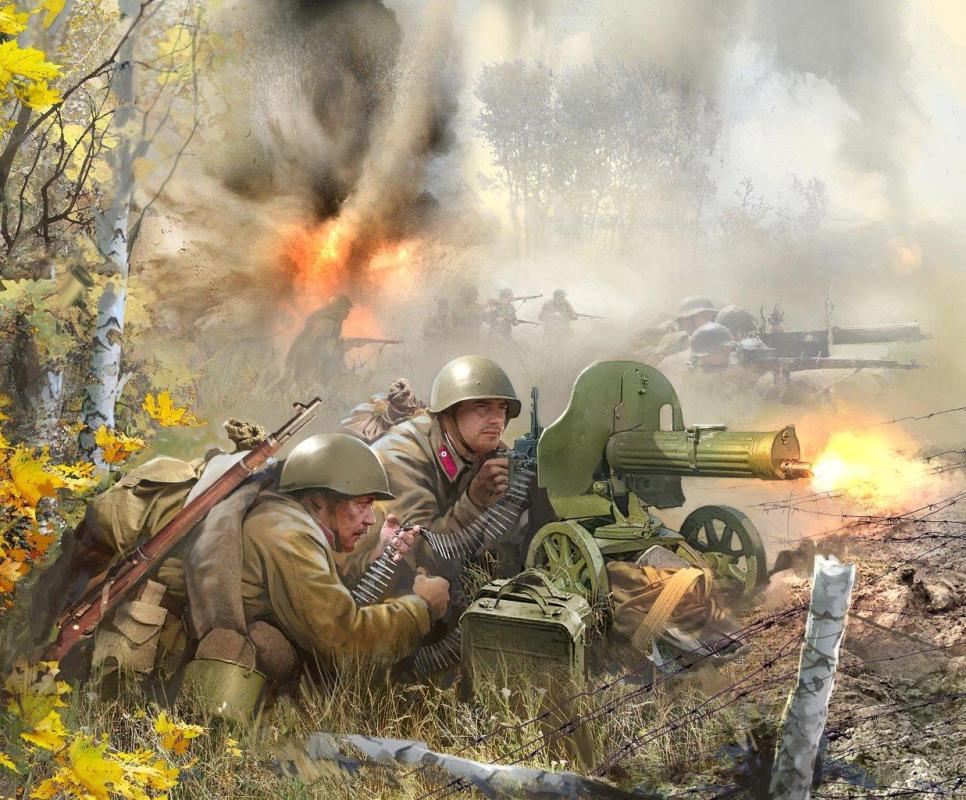 WWII Figuren-Set Sov. MG-Trupp (4) von Zvezda