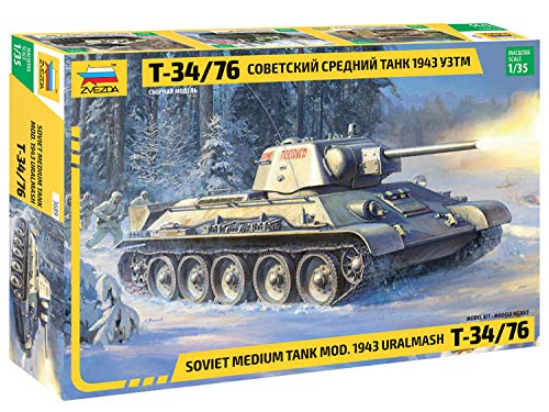 Zvezda 500783689-1:35 T-34/76 mod. 1943 Uralmash - Plastikbausatz - Modellbausatz - Zusammenbauen - Bausatz - für Einsteiger - detailliert, Khaki von Zvezda
