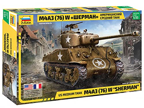 Zvezda 3676 1:35 M4A3 (76) W Sherman-Modellbausatz,Plastikbausatz, Bausatz zum Zusammenbauen, detaillierte Nachbildung, unlackiert von Zvezda