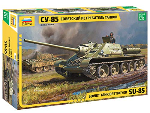 Zvezda 500783690-1:35 SU-85 Soviet self propelled Gun - Plastikbausatz - Modellbausatz - Zusammenbauen - Bausatz - für Einsteiger - detailliert, Khaki Zvezda 500783690-1:35 SU-85 Soviet self propelled Gun - Plastikbausatz - Modellbausatz - Zusammenbauen - Bausatz - für Einsteiger - detailliert, Khaki von Zvezda