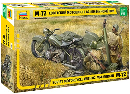 Zvezda 500783651-1:35 WWII Russisches Motorrad M-72 mit Mörser von GSI Creos
