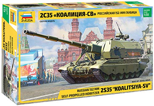 Zvezda 500783677-1:35 2S35 Koalitsiya-SV Russian self-p - Plastikbausatz - Modellbausatz - Zusammenbauen - Bausatz - für Einsteiger - detailliert, Olive von Zvezda