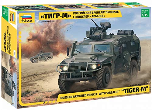 Zvezda 500783683-1:35 GAZ Tiger w/Arbalet - Plastikbausatz - Modellbausatz - Zusammenbauen - Bausatz - für Einsteiger - detailliert, Olive-schwarz von Zvezda