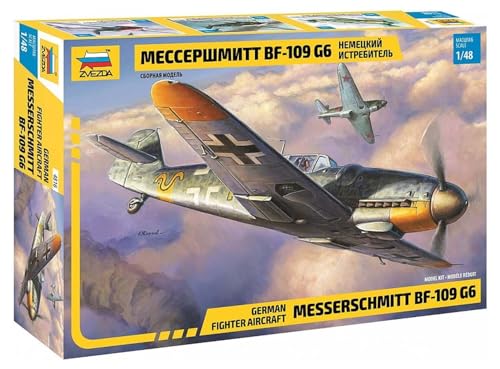 Zvezda 500784816 500784816-1:48 Messerschmitt Bf-109 G6-Plastikbausatz-Modellbausatz-Zusammenbauen-Bausatz-für Einsteiger-detailliert, Camouflage, S von Zvezda