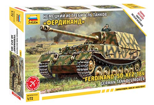 Zvezda 500785041 Fahrzeug 500785041-1:72 Sd.Kfz.184 Ferdinand Tiger-Plastikbausatz-Modellbausatz-Zusammenbauen-Bausatz-für Einsteiger-detailliert, Camouflage von Zvezda