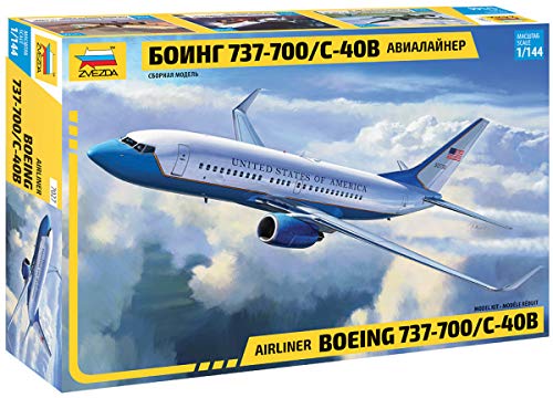 Zvezda 500787027 Other License 500787027-1:144 Boeing 737-700 / C-40-Plastikbausatz-Modellbausatz-Zusammenbauen-Bausatz-für Einsteiger-detailliert, weiß-blau von Zvezda