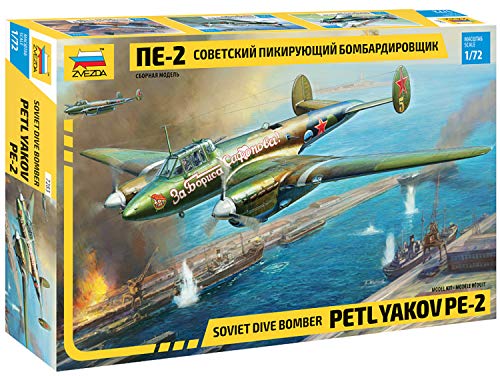 Zvezda 500787283-1:72 PetlyakovPe-2 Soviet Fighter/Bomber - Plastikbausatz - Modellbausatz - Zusammenbauen - Bausatz - für Einsteiger - detailliert, Unlackiert von Zvezda
