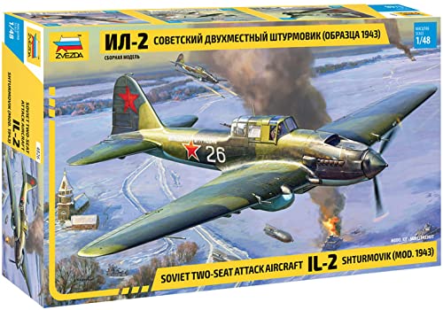 Zvezda 4826 1:48 Sov. IL-2 Stormovik mod.1943 - Modellbausatz,Plastikbausatz, Bausatz zum Zusammenbauen, detaillierte Nachbildung, unlackiert von Zvezda