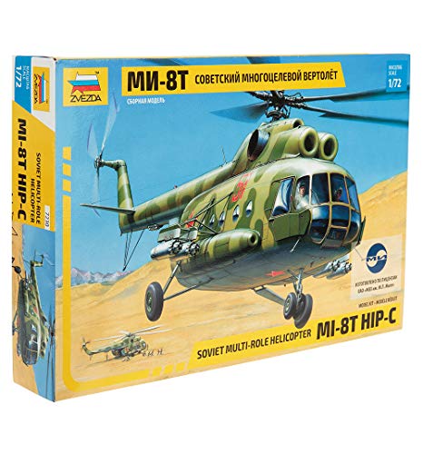 Zvezda Z7230 500787230 500787230-1:72 MIL MI-8T Soviet Helicopter WA-Plastikbausatz-Modellbausatz-Zusammenbauen-Bausatz-für Einsteiger-detailliert, Olive-DarkGreen von Zvezda