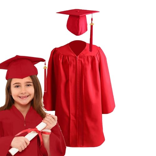 Abschlusskleid-Set für Kinder, Mütze und Abschlusskleid 2024, akademisches Kindergartenkleid mit passendem Hut und Bommel, atmungsaktives Abschlusskleid, Red33, size von Zvn Zojne